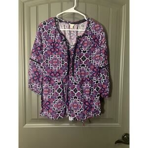 Cato Purple Paisley 3/4 Sleeve Peasant Style Top Size XL